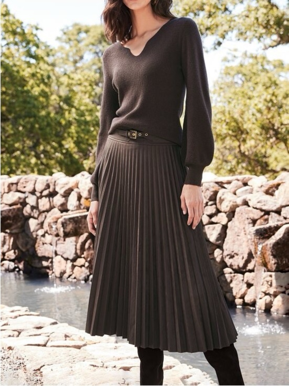 Soft Surroundings Lavina Faux Suede pleated Skirt western country NWT 1X